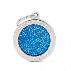 BIG-CIRCLE-GLITTER-BLUE-Dog-Tag