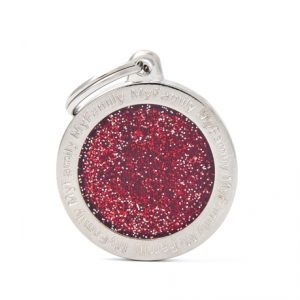 BIG-CIRCLE-GLITTER-RED-Dog-Tag